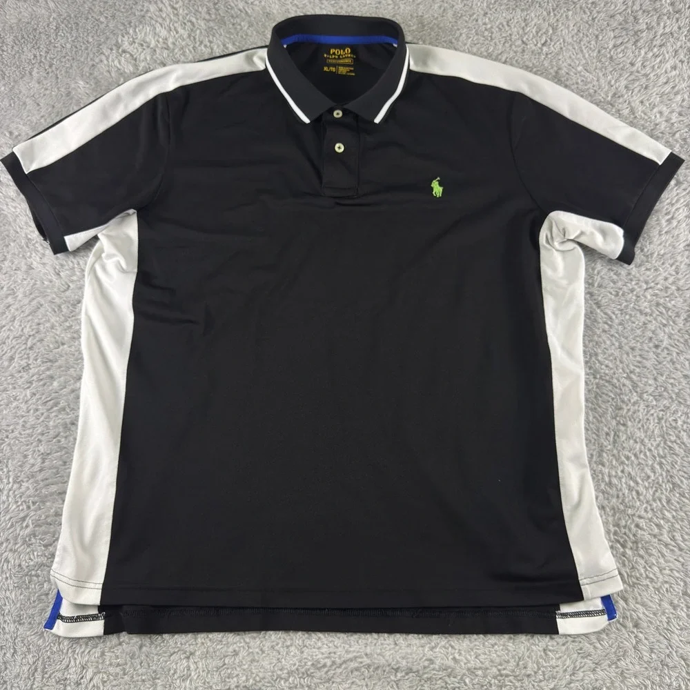 Polo Ralph Lauren Performance Mens XL Black White Colorblock Golf Polo Shirt